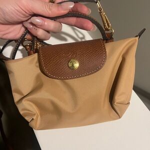 Longchamp Tan Leather-Trimmed Bag-MINI